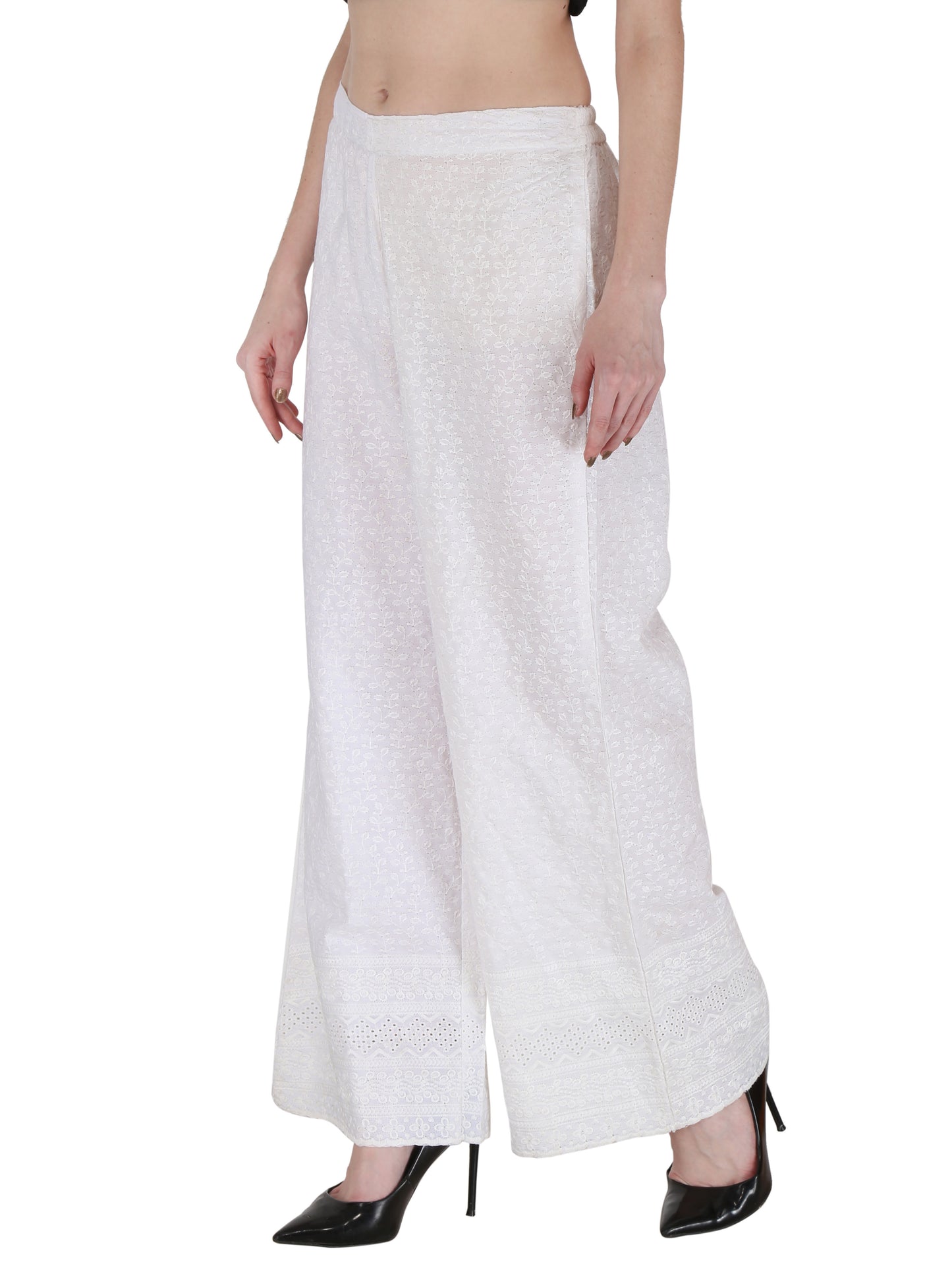 Women's Cotton Embroidered Chikankari Palazzo