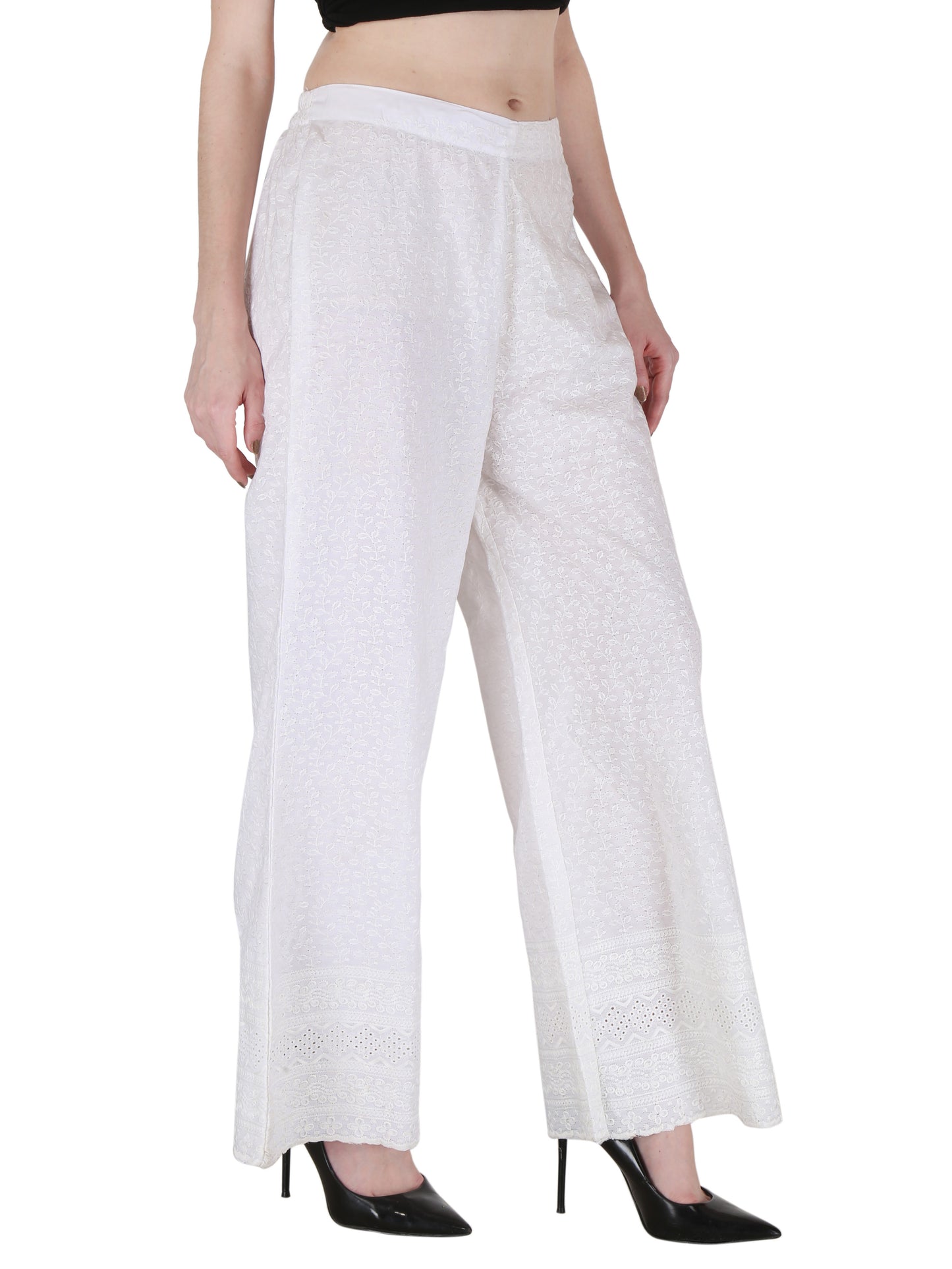 Women's Cotton Embroidered Chikankari Palazzo