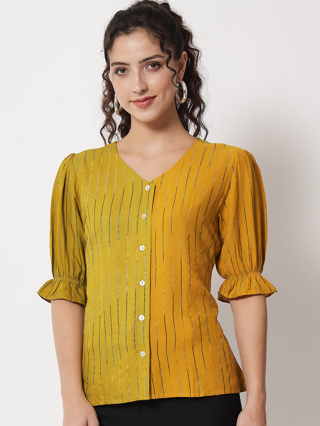 Women's Party Half Sleeve Striped Green Top