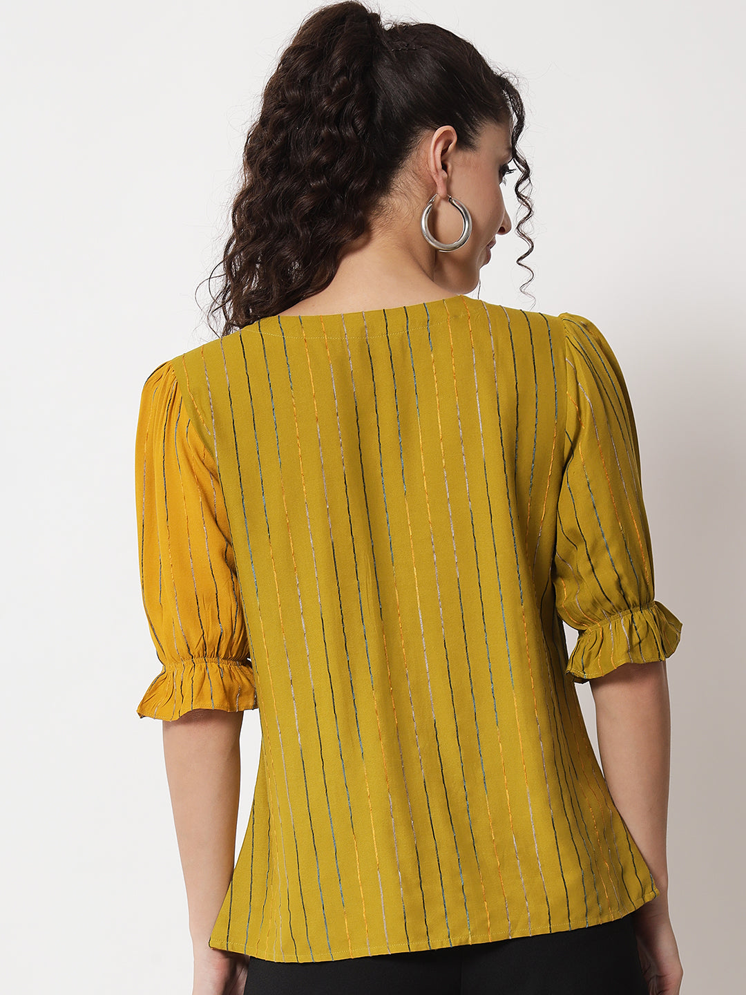Women's Party Half Sleeve Striped Green Top