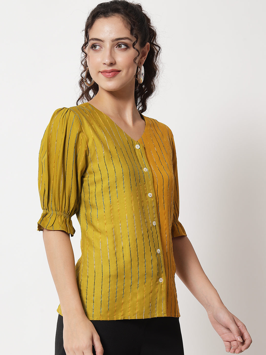 Women's Party Half Sleeve Striped Green Top