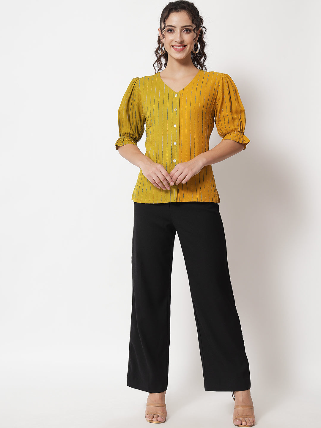 Women's Party Half Sleeve Striped Green Top