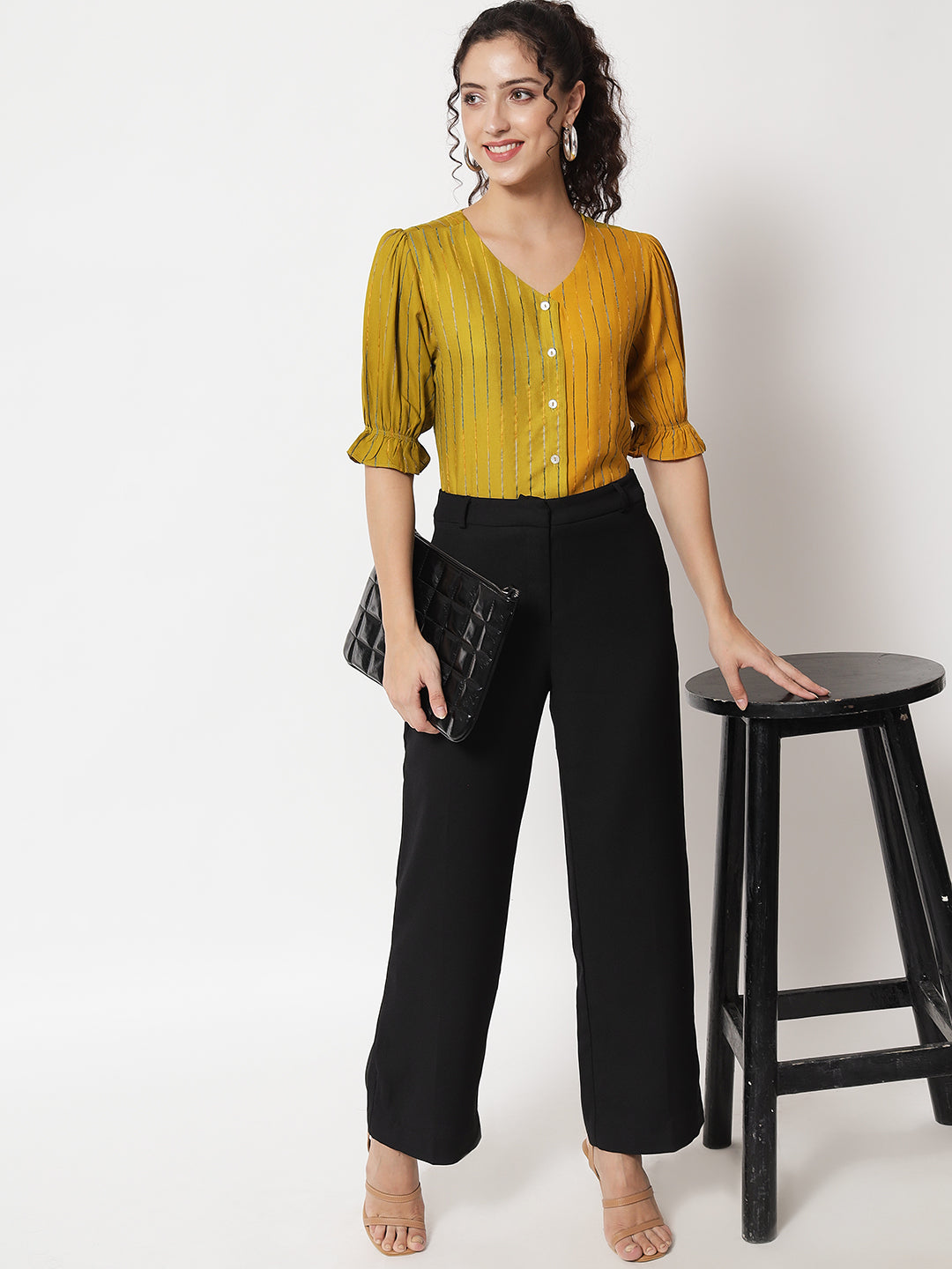 Women's Party Half Sleeve Striped Green Top
