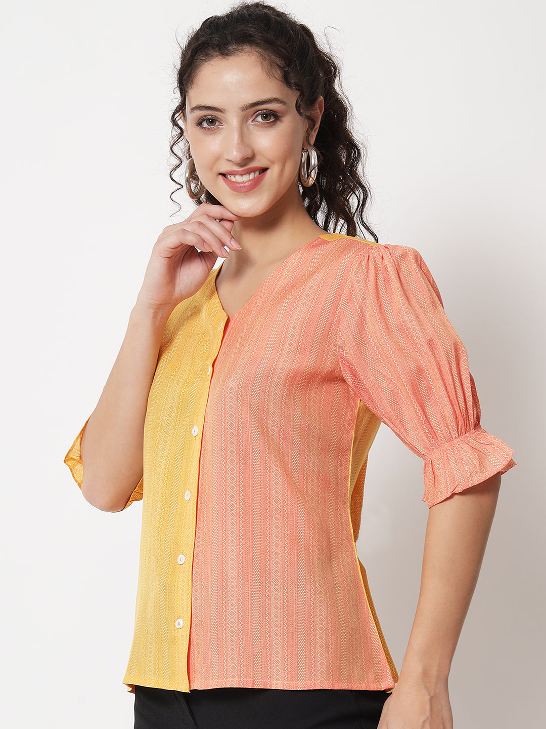 Women's Party Half Sleeve Printed Yellow Top