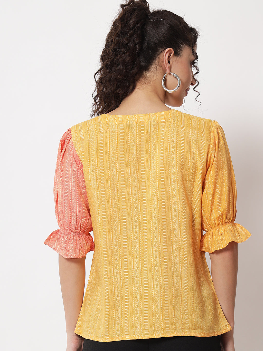 Women's Party Half Sleeve Printed Yellow Top