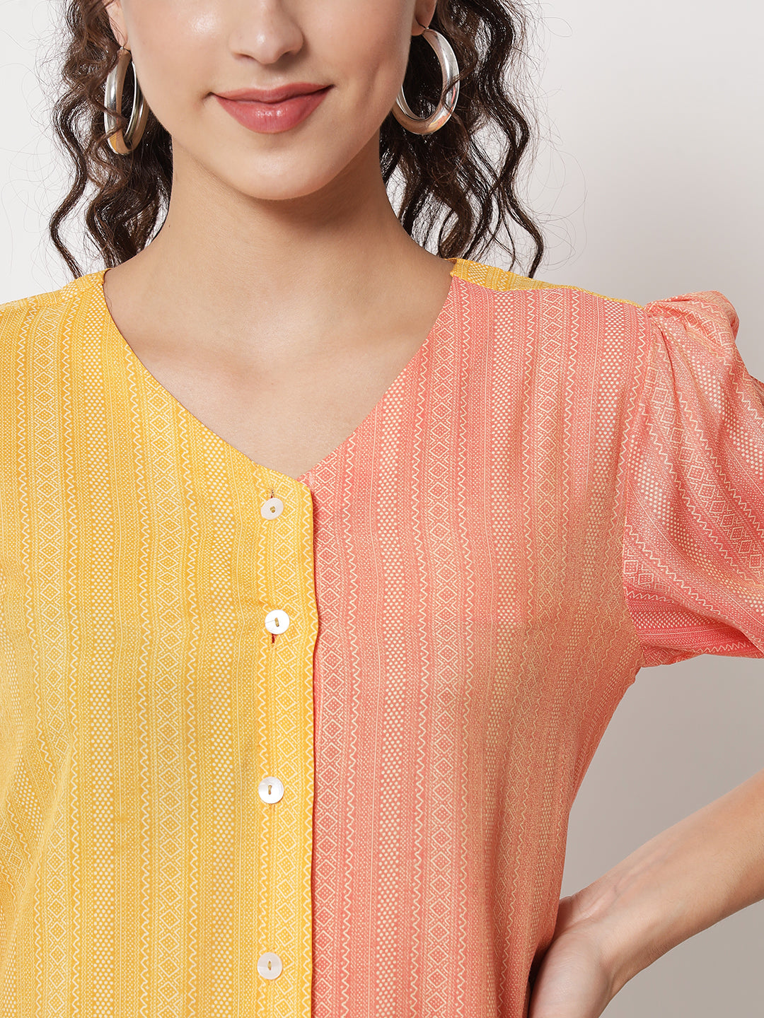 Women's Party Half Sleeve Printed Yellow Top