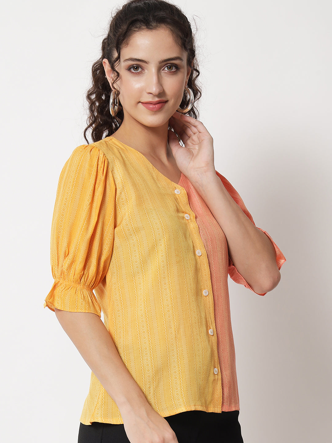 Women's Party Half Sleeve Printed Yellow Top