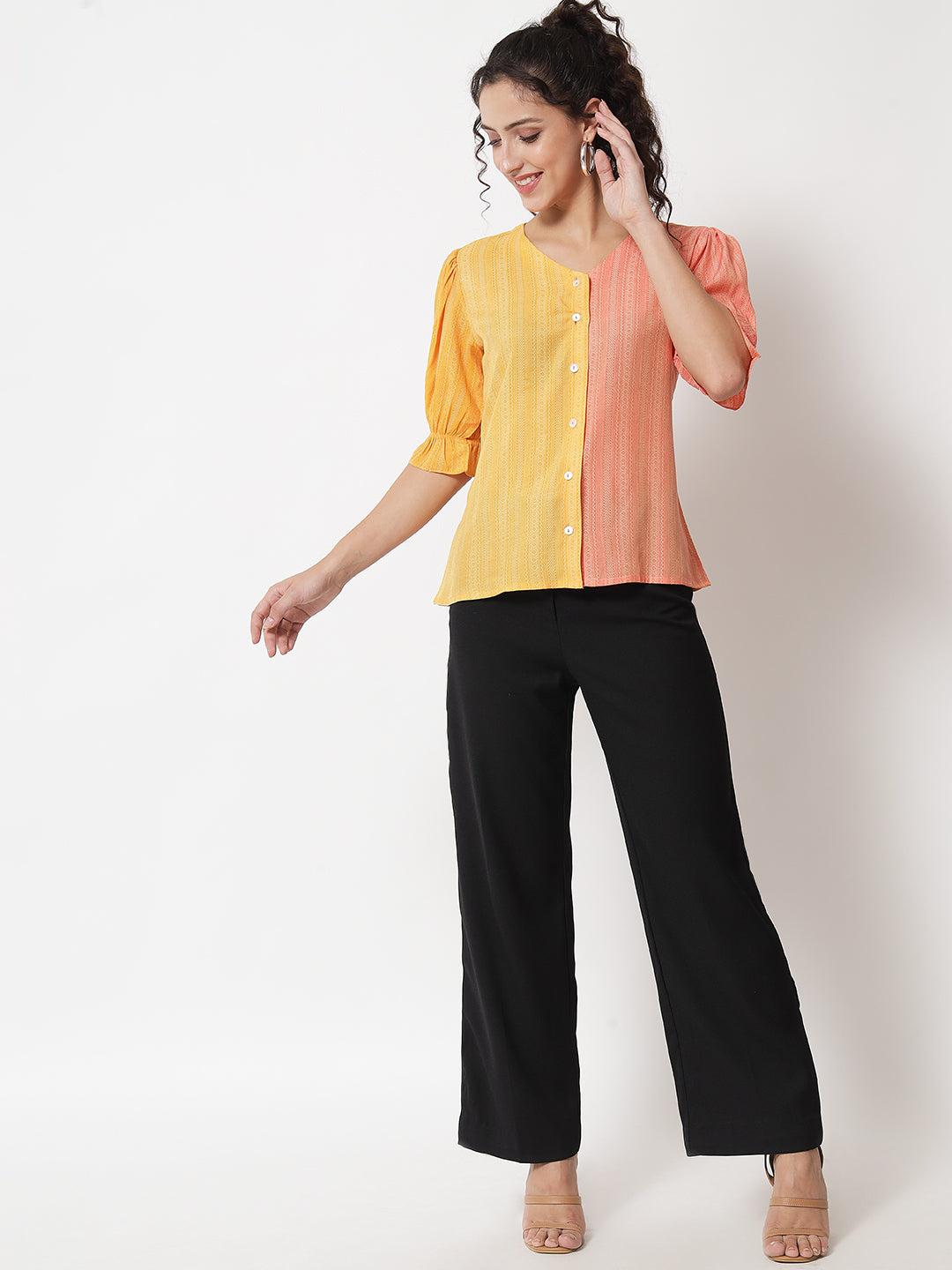 Women's Party Half Sleeve Printed Yellow Top