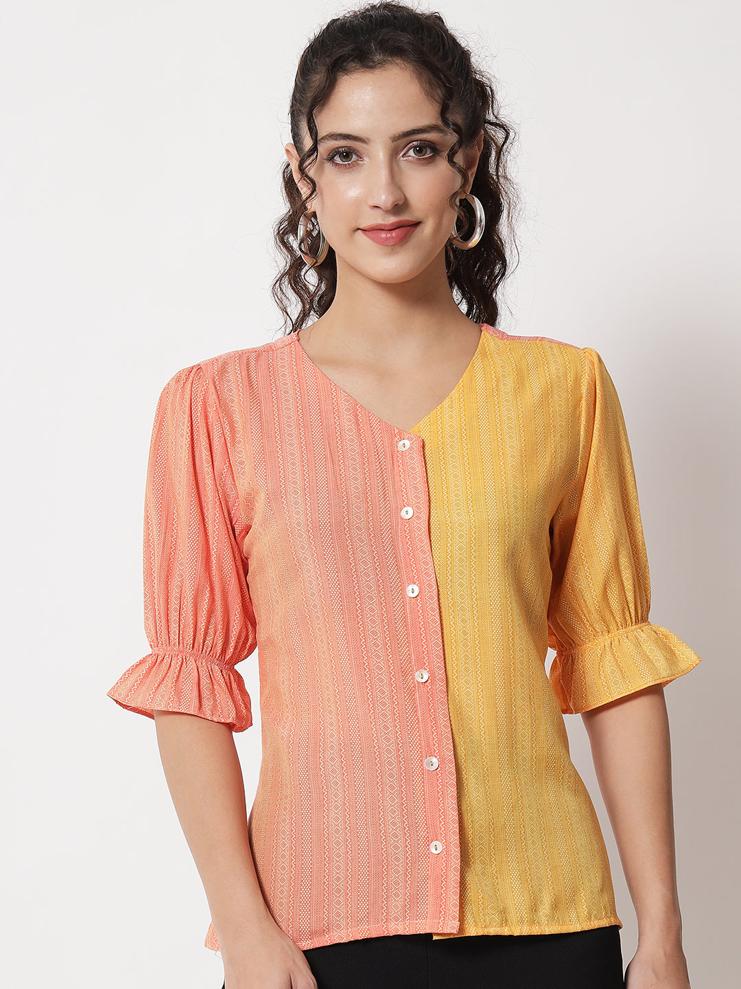 Women's Party Half Sleeve Printed Orange Top