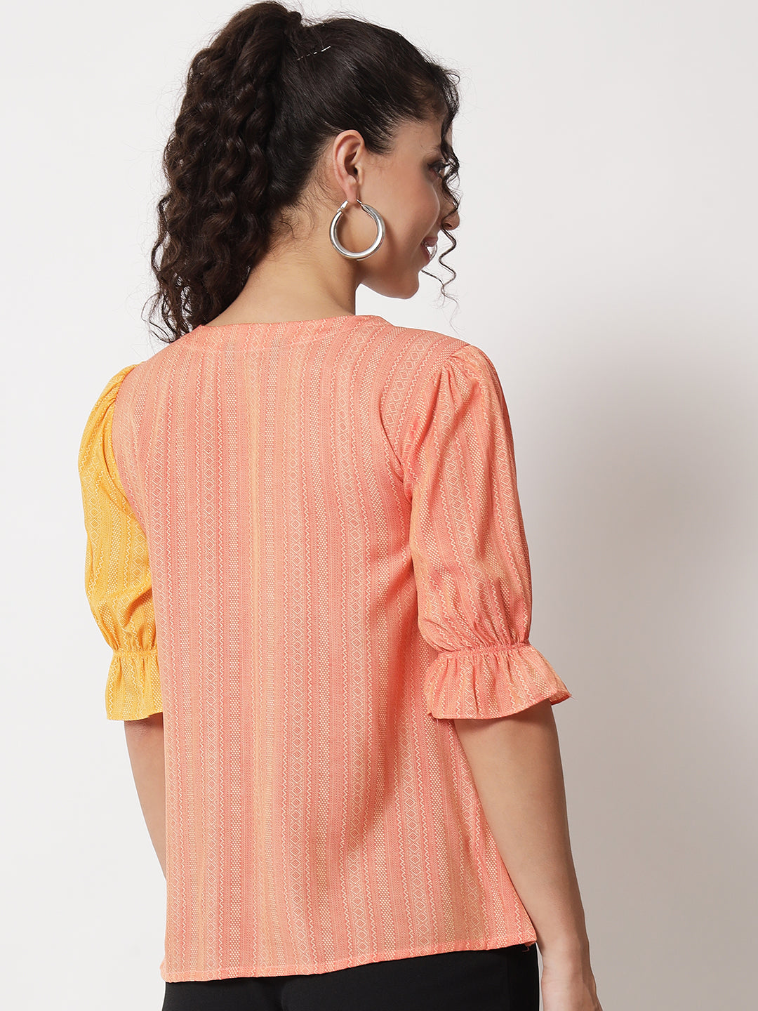 Women's Party Half Sleeve Printed Orange Top