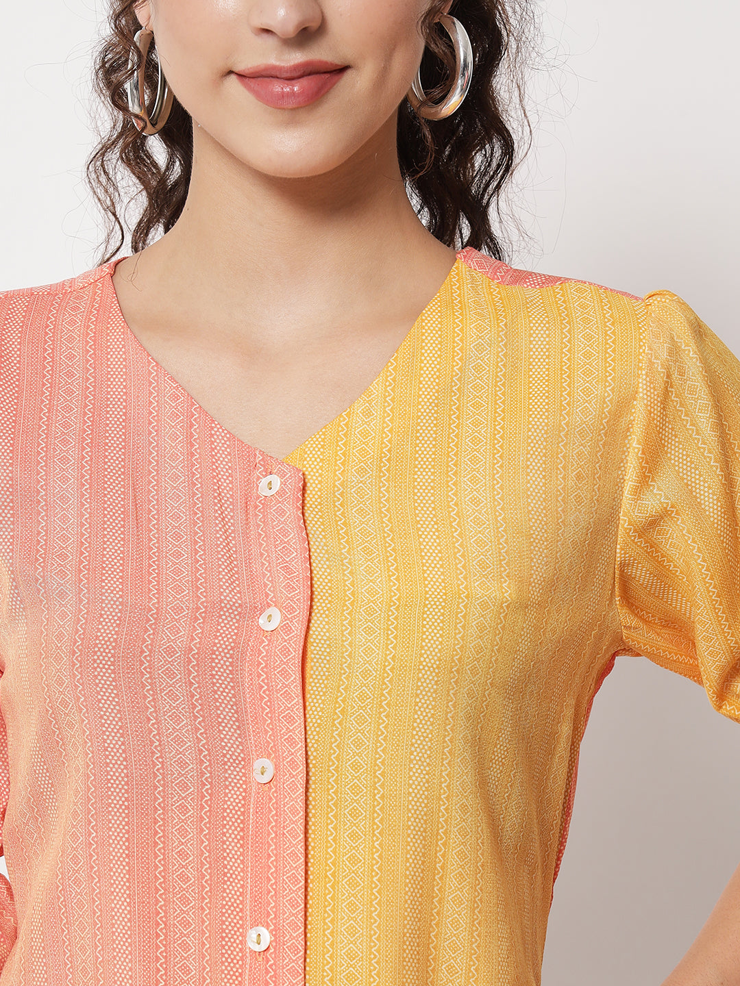 Women's Party Half Sleeve Printed Orange Top