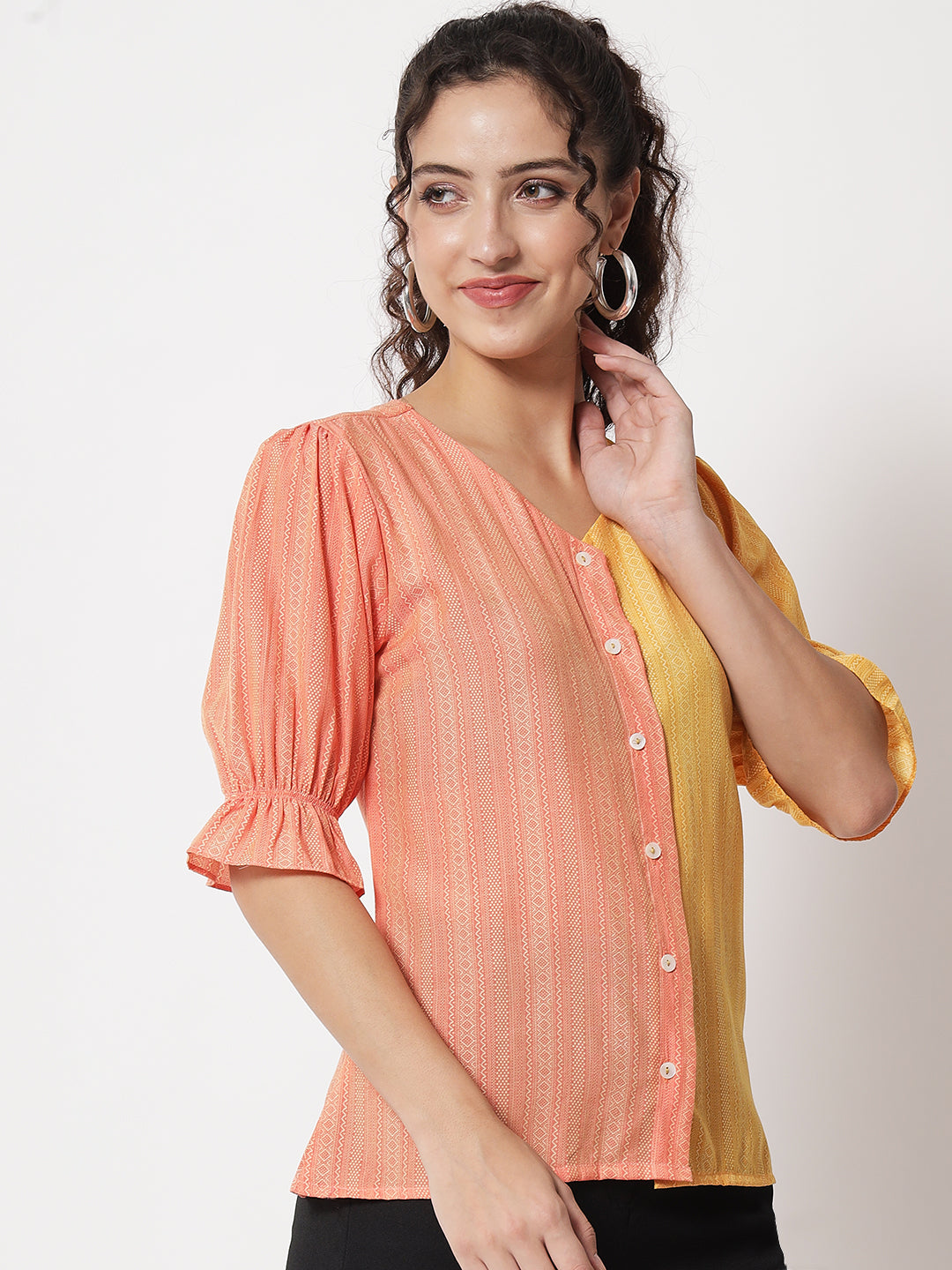 Women's Party Half Sleeve Printed Orange Top