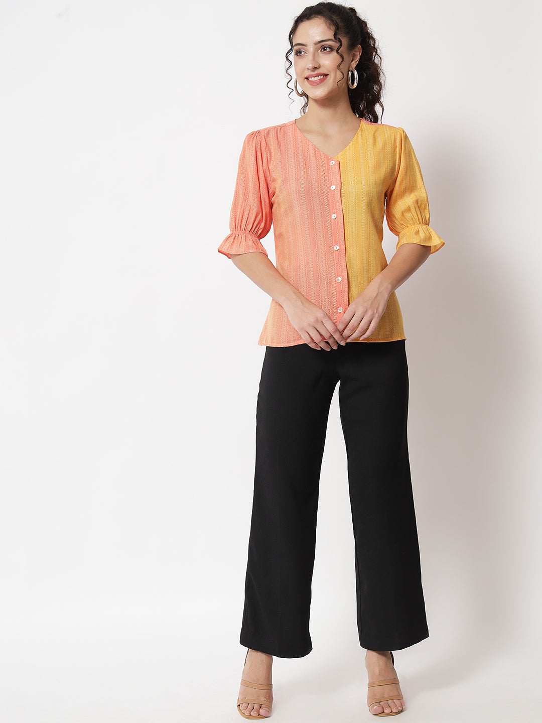 Women's Party Half Sleeve Printed Orange Top