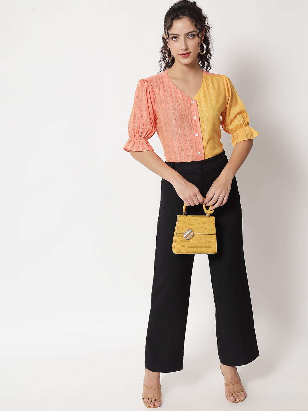 Women's Party Half Sleeve Printed Orange Top