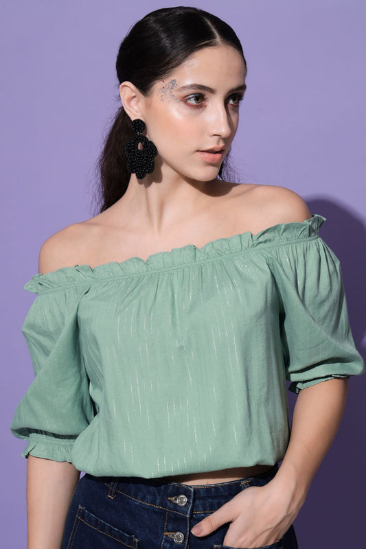 Women's Casual Half Sleeve Striped  Sea Green Top