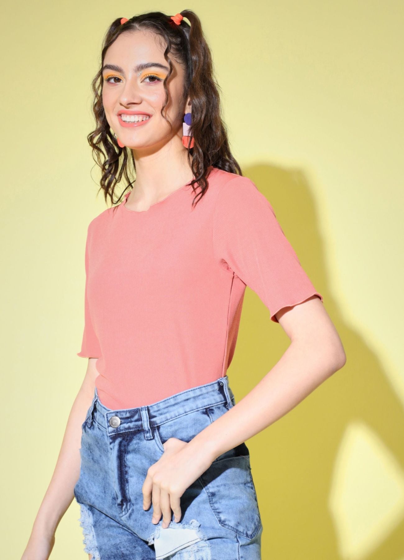 Women's Party Half Sleeve Solid  Pink Top