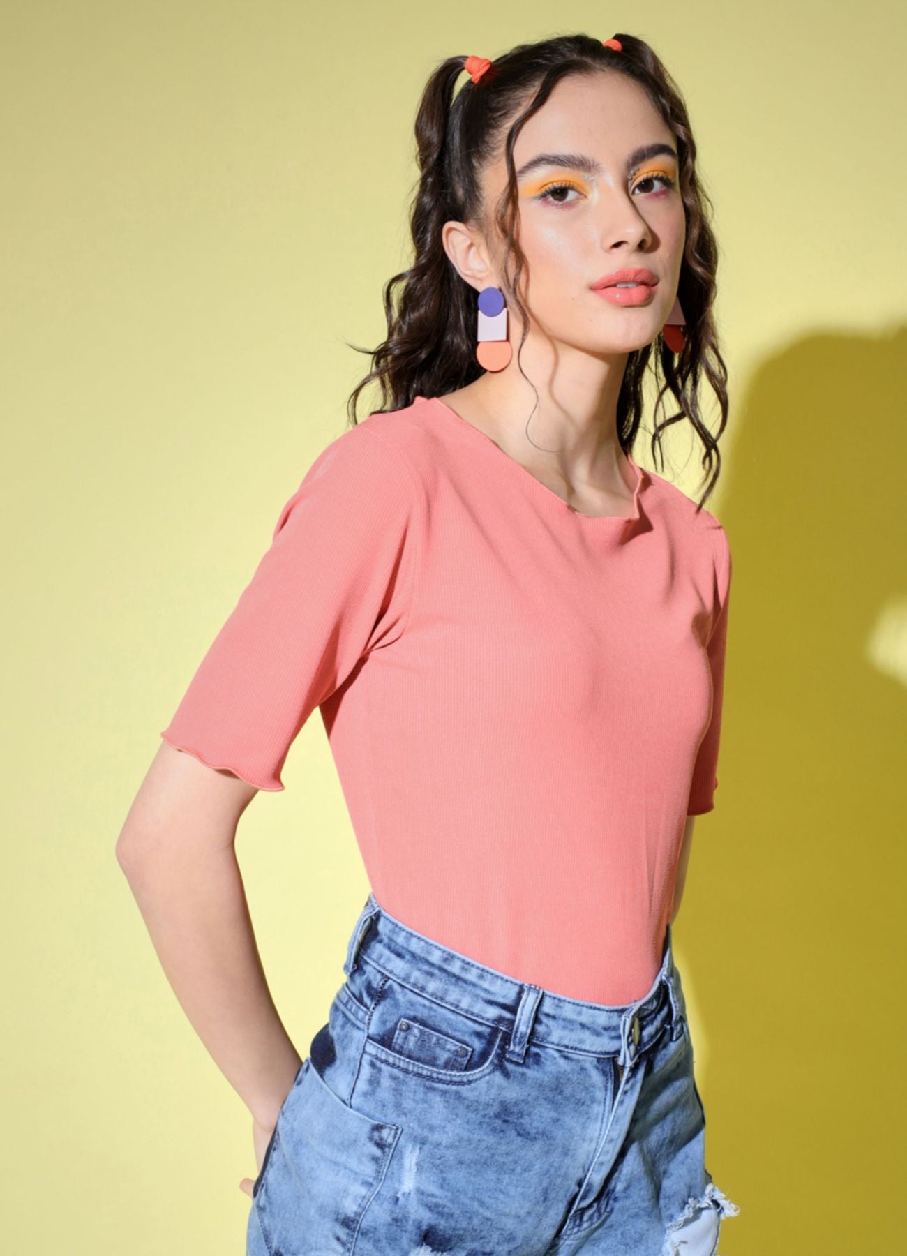 Women's Party Half Sleeve Solid  Pink Top