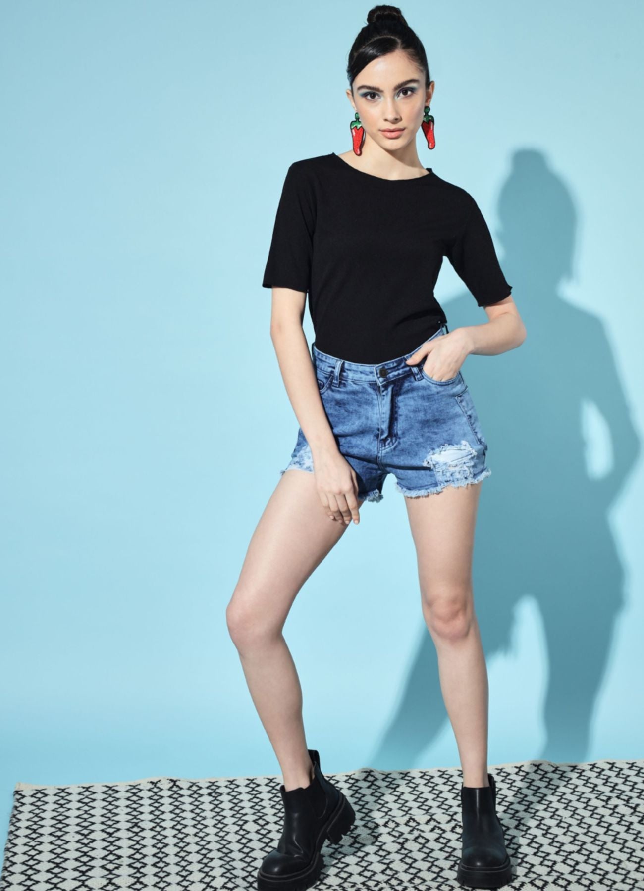 Women's Party Half Sleeve Solid  Black Top