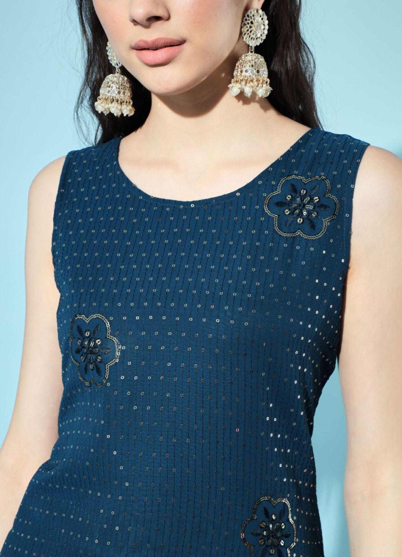 Women's  Embroidered Georgette  Kurta and Sharara Set