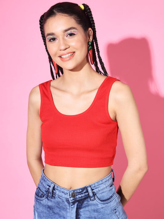 Women's Casual No Sleeve Solid  Red Top