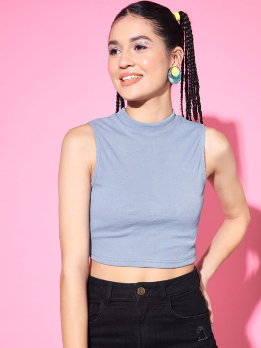 Women's Casual No Sleeve Solid  Sky blue Top