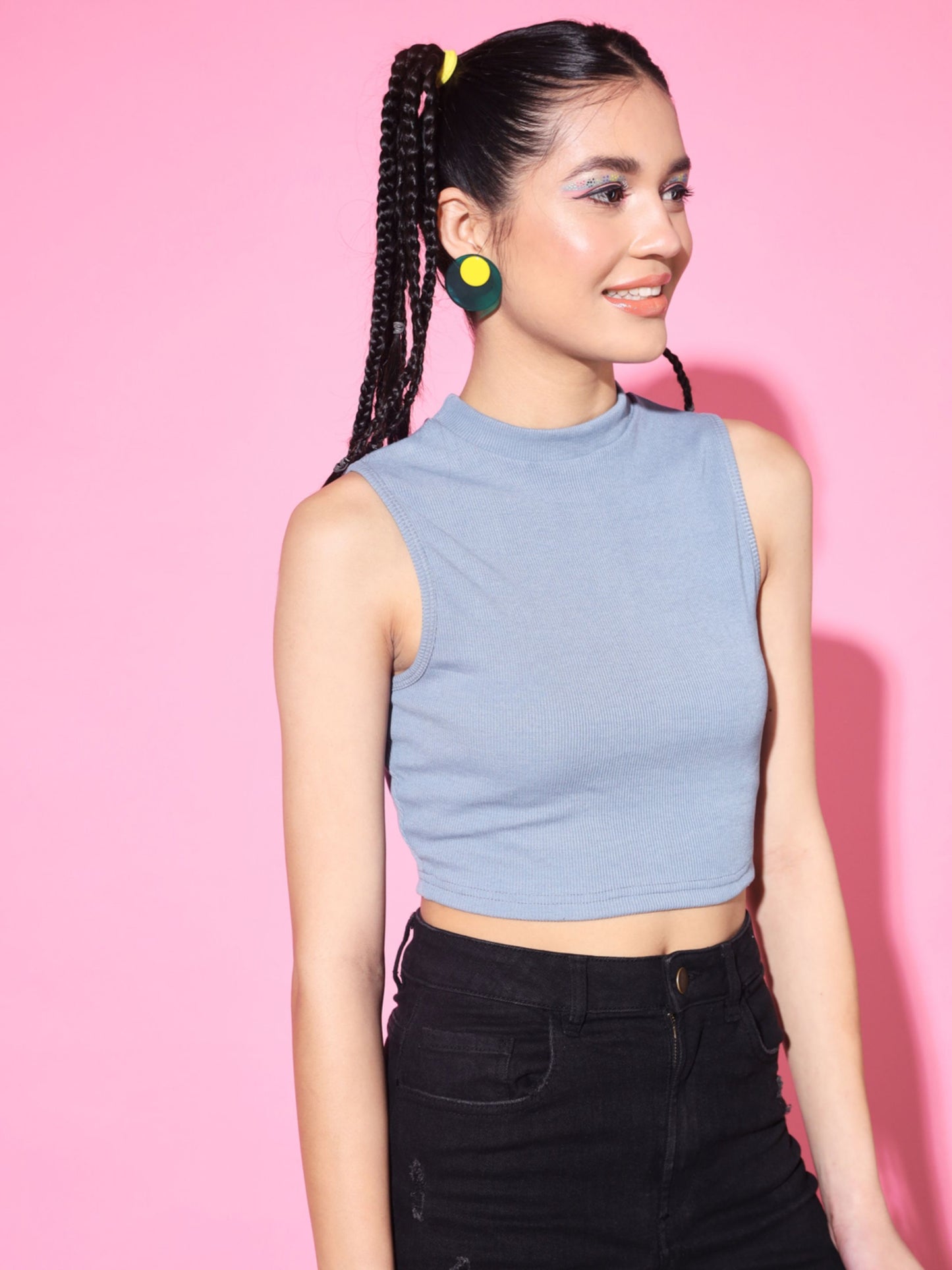 Women's Casual No Sleeve Solid  Sky blue Top
