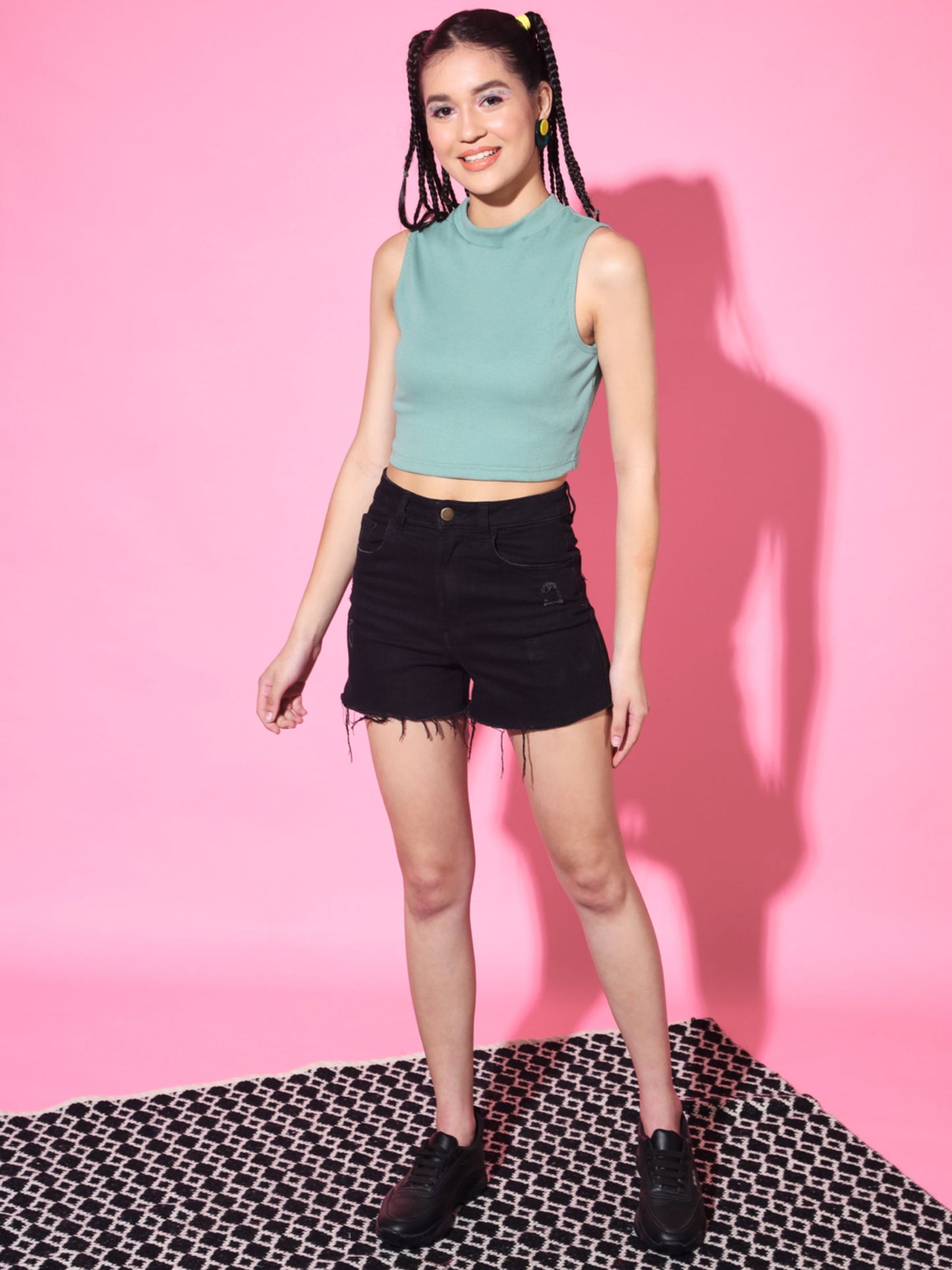 Women's Casual No Sleeve Solid Pista Top