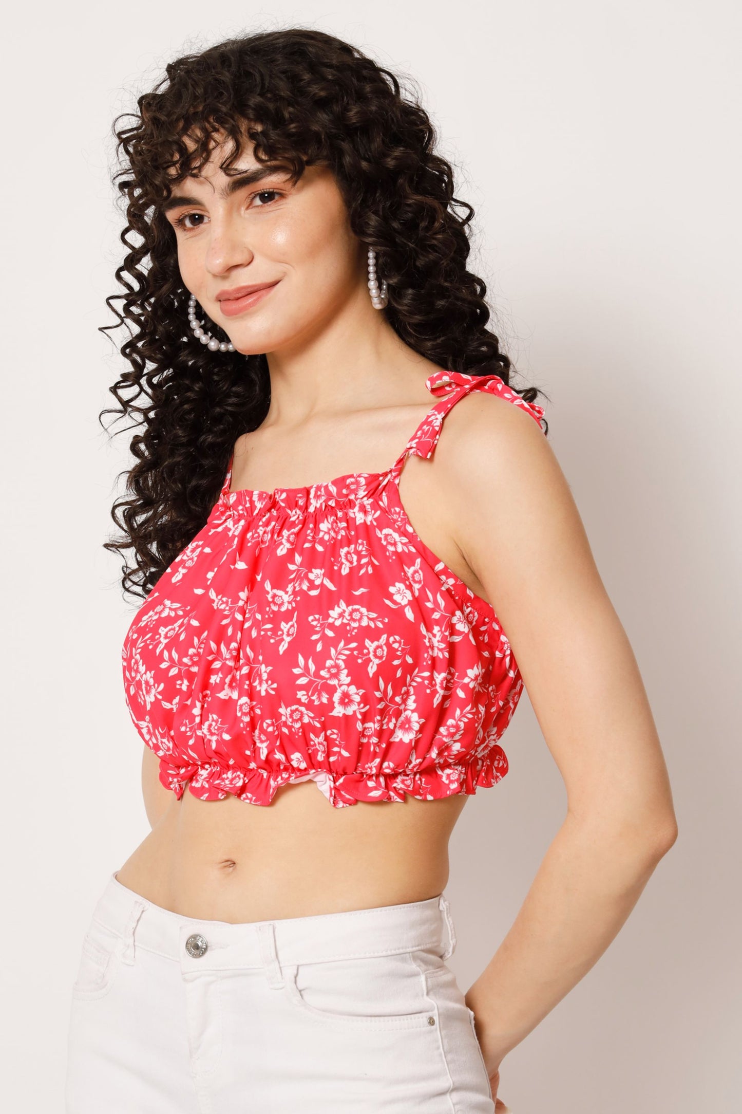 Women's  Beach Wear No Sleeve Floral Print  Hot Pink Top