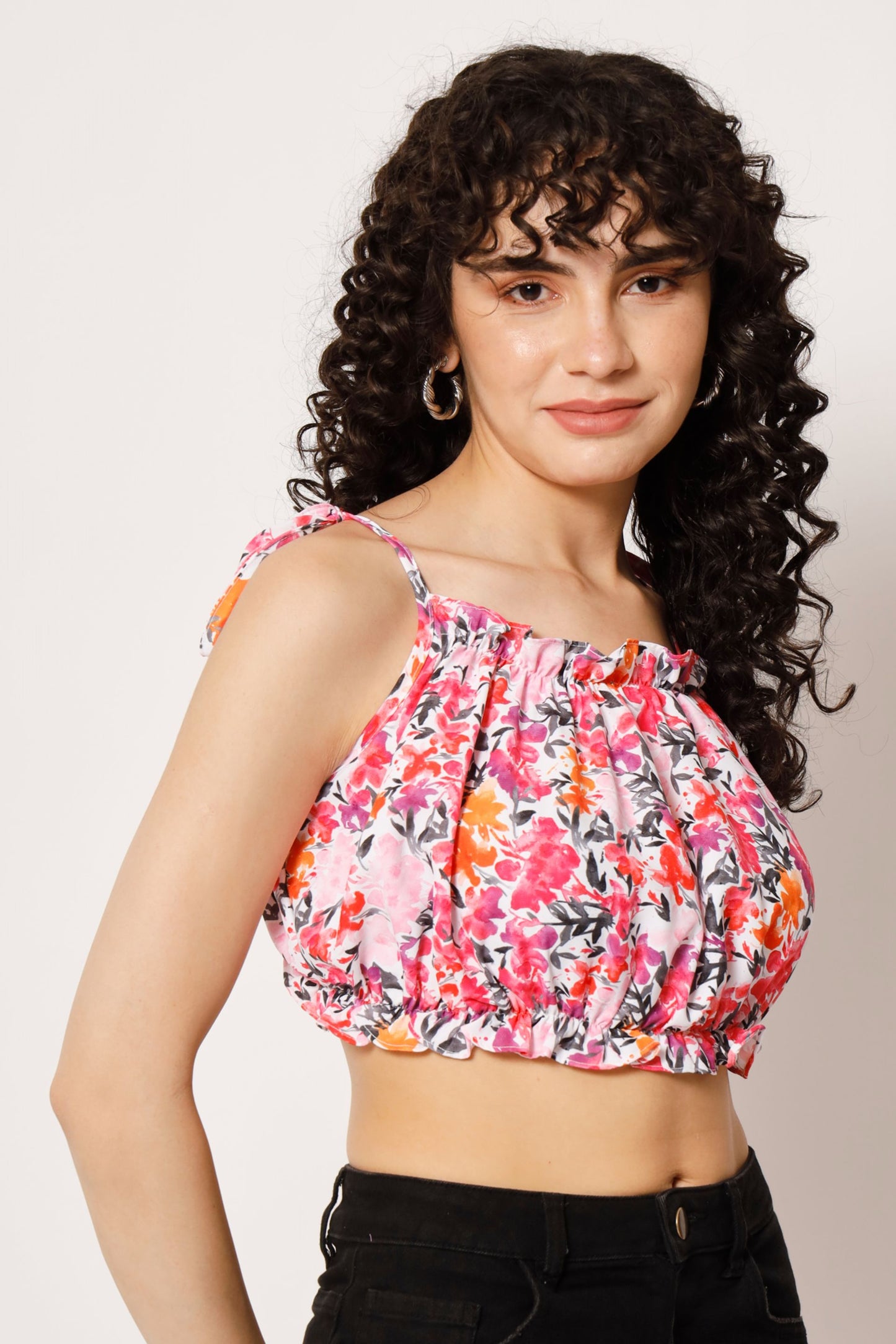 Women's  Beach Wear No Sleeve Floral Print  Pink Top