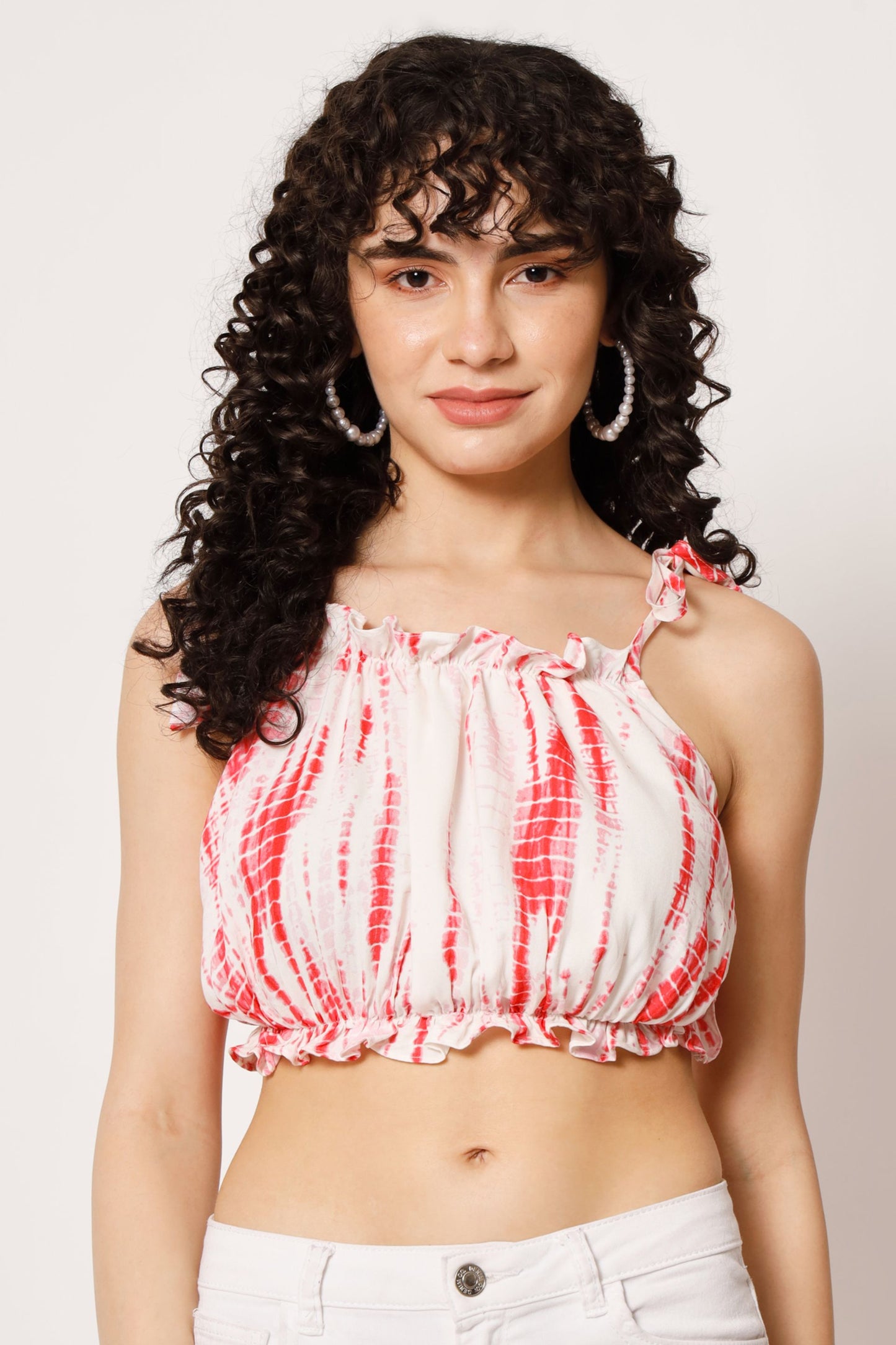 Women's Beach Wear No Sleeve Printed Red Top