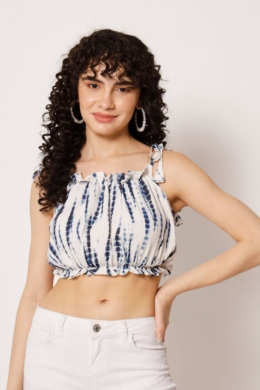 Women's Beach Wear No Sleeve Printed Blue Top