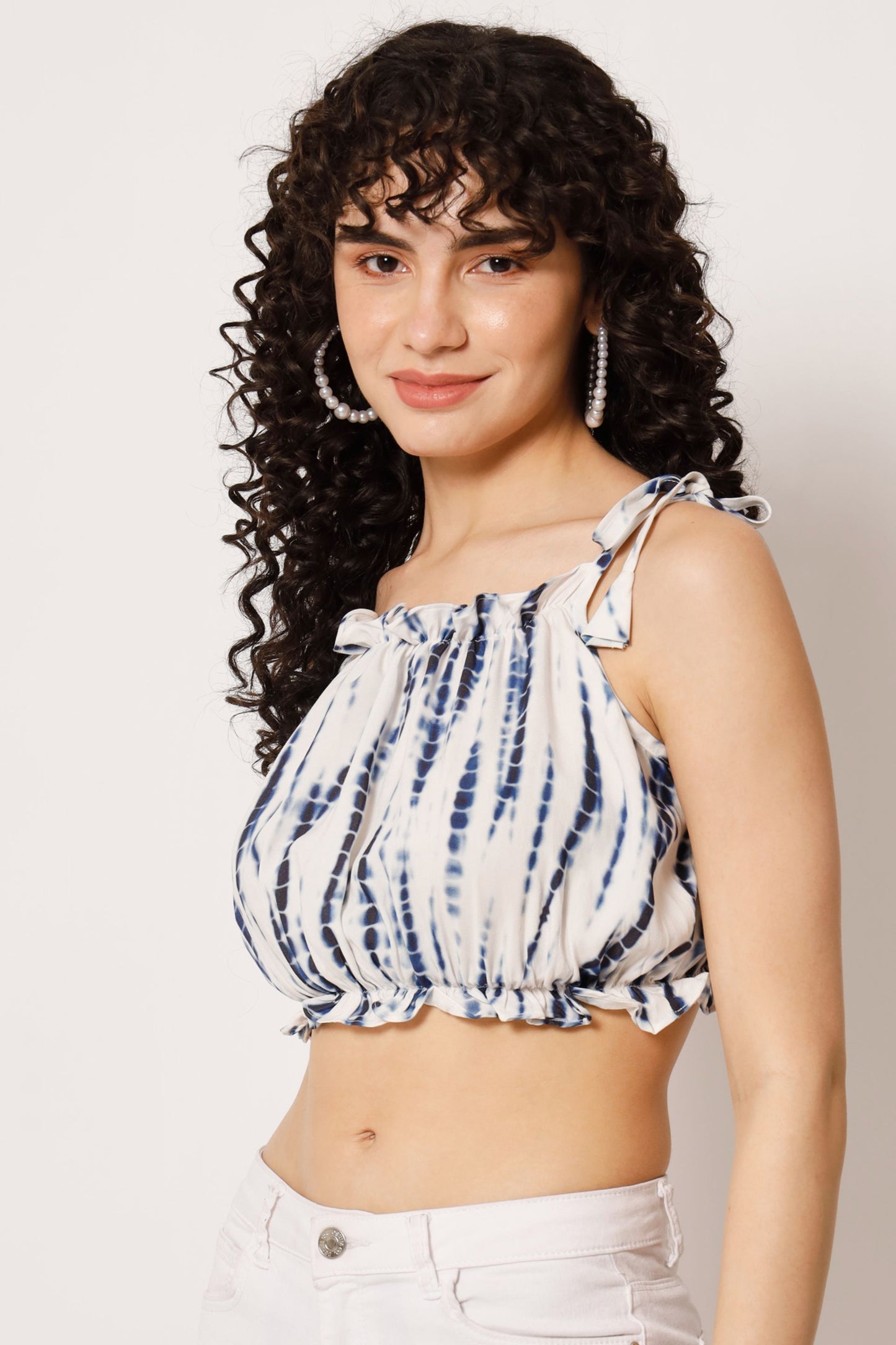 Women's Beach Wear No Sleeve Printed Blue Top