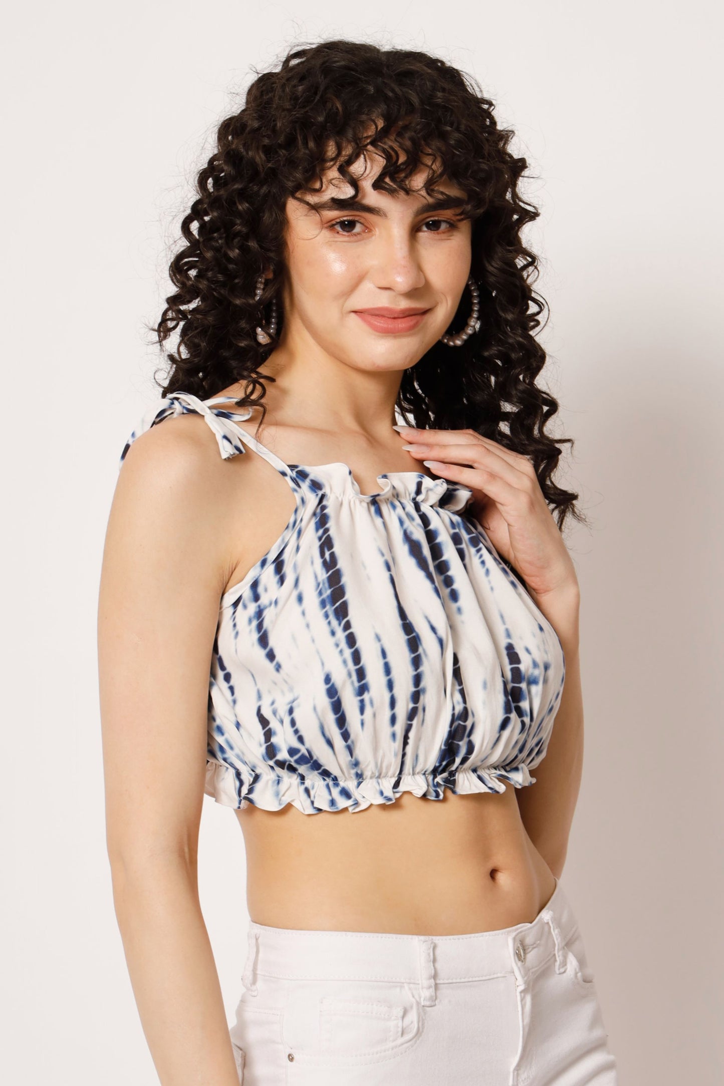 Women's Beach Wear No Sleeve Printed Blue Top