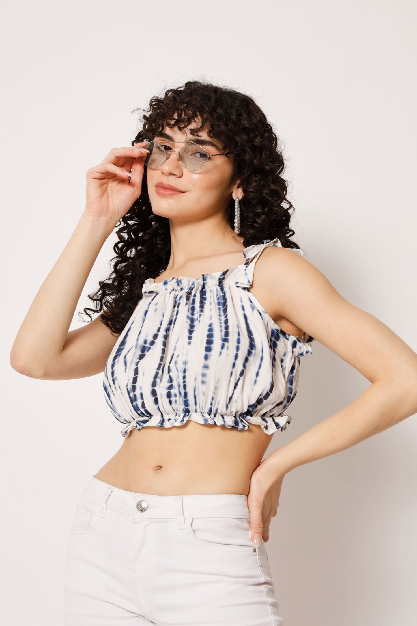 Women's Beach Wear No Sleeve Printed Blue Top