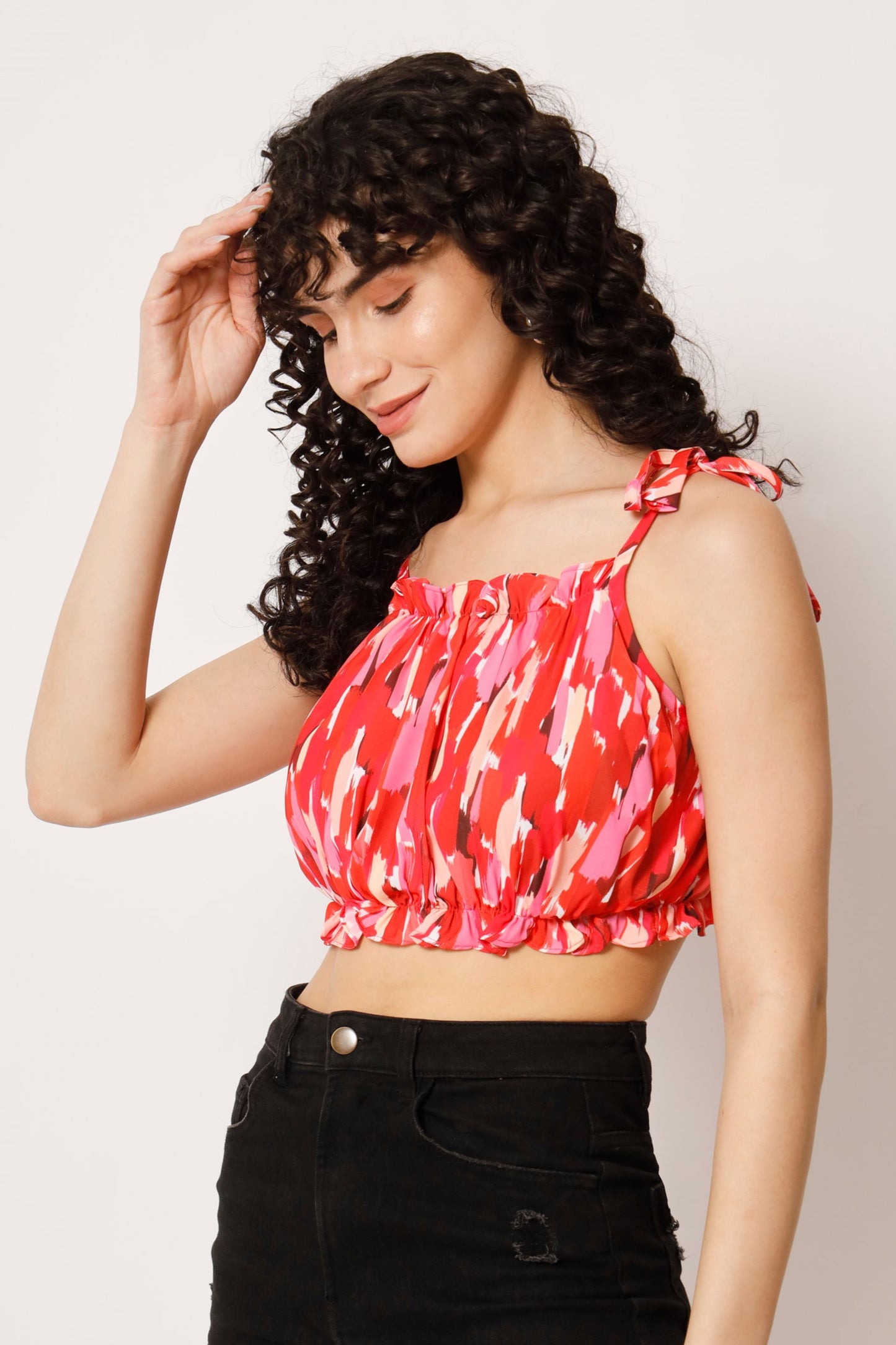 Women's Beach Wear No Sleeve Printed  Red Top