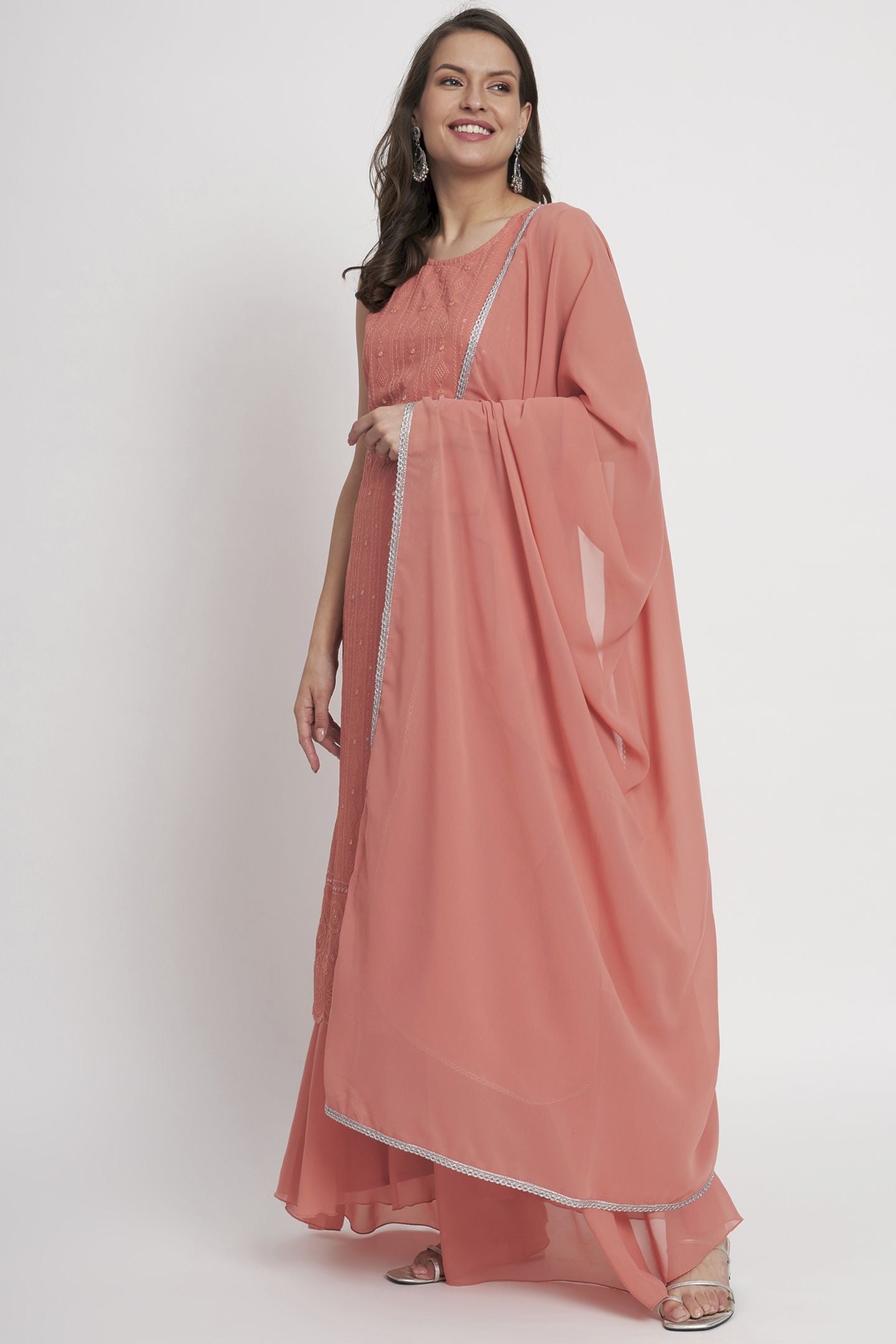 Women's  Embroidered Georgette  Kurta Palazzo and Dupatta Set