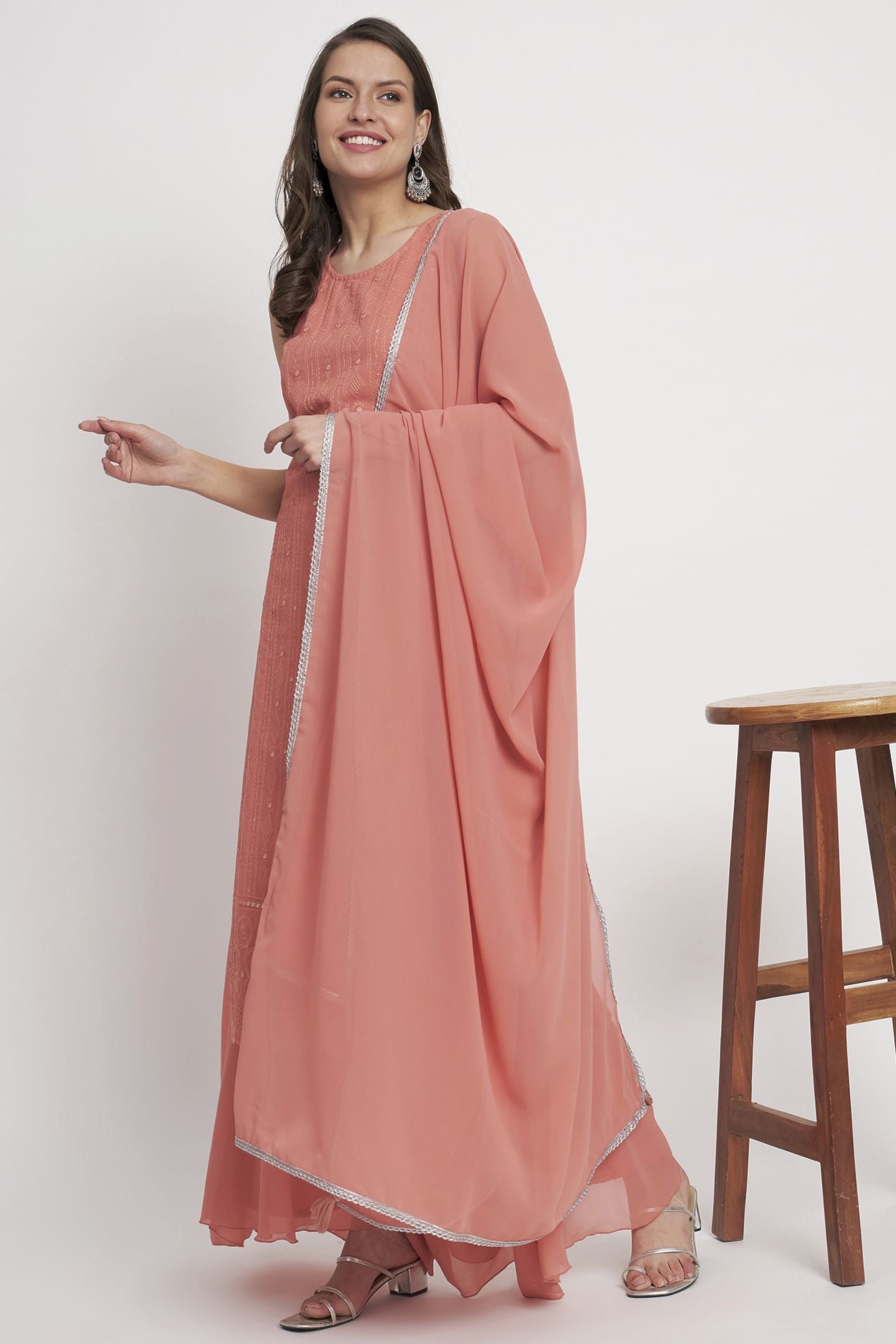 Women's  Embroidered Georgette  Kurta Palazzo and Dupatta Set