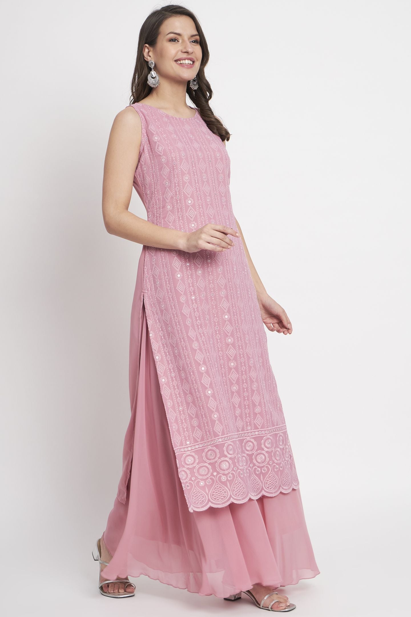 Women's Embroidered Georgette Kurta Palazzo and Dupatta Set