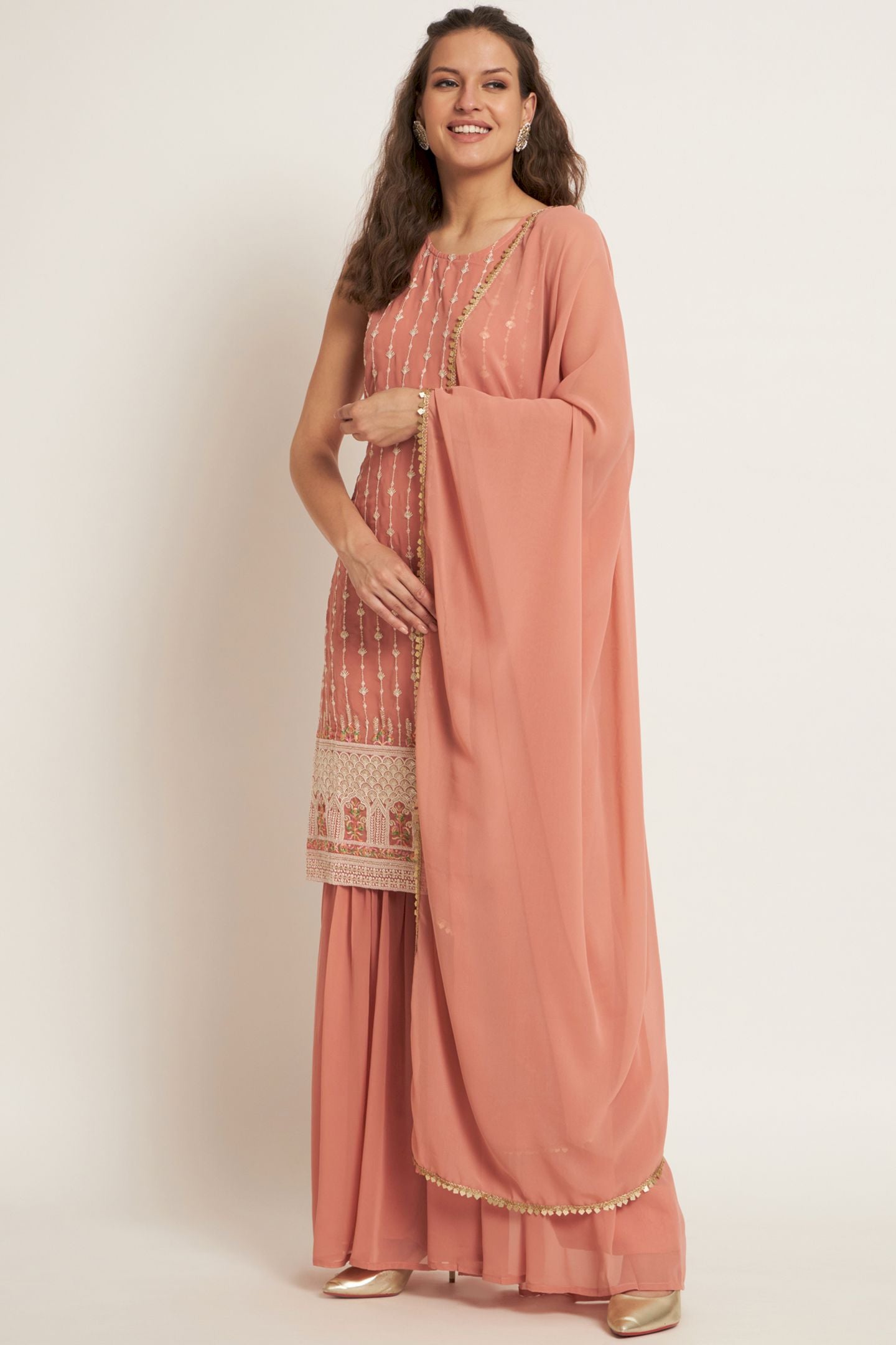 Women's Embroidered Georgett Kurta and Sharara Set
