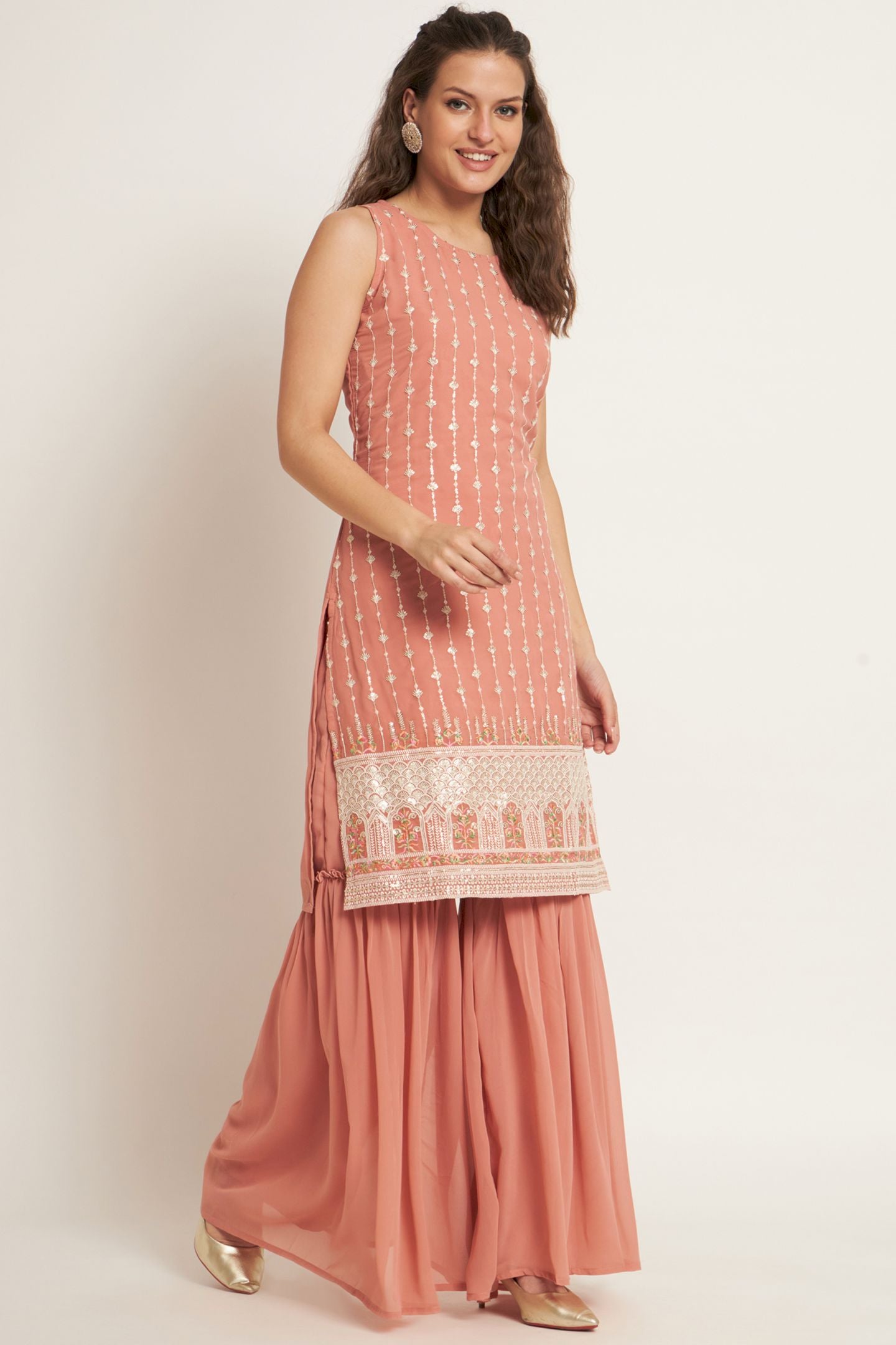 Women's Embroidered Georgett Kurta and Sharara Set
