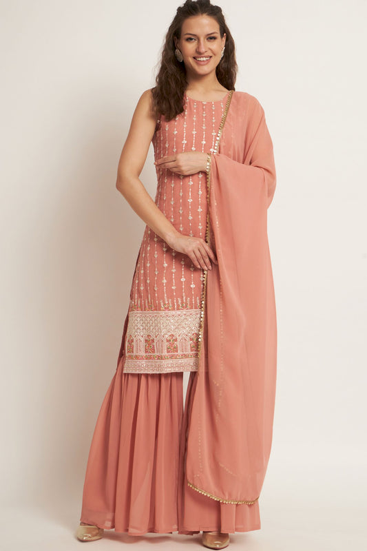 Women's Embroidered Georgett Kurta and Sharara Set