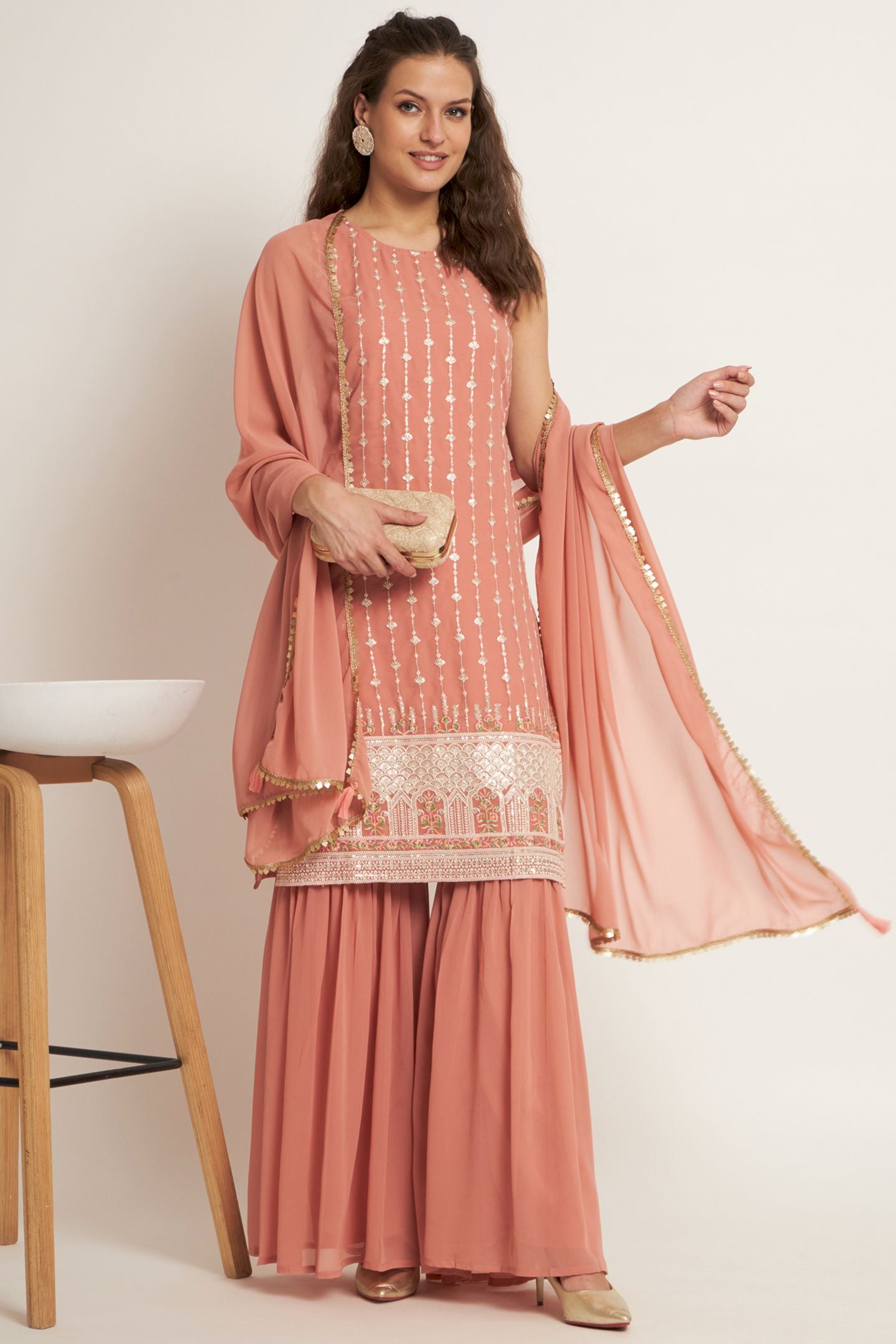 Women's Embroidered Georgett Kurta and Sharara Set