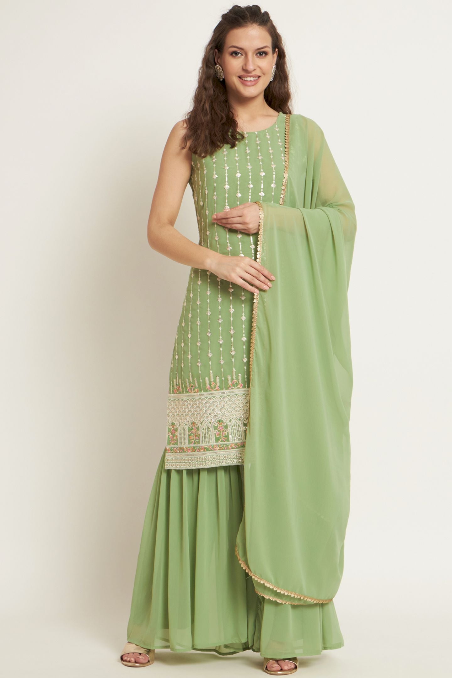 Women's Embroidered Georgette Kurta and Sharara Set