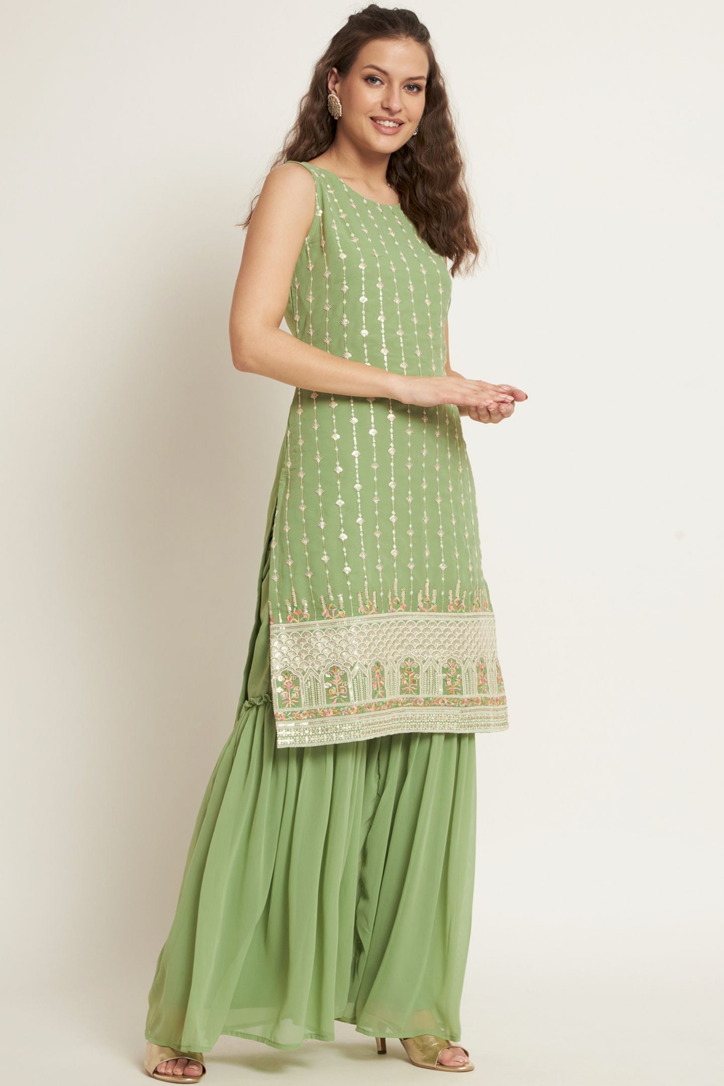 Women's Embroidered Georgette Kurta and Sharara Set