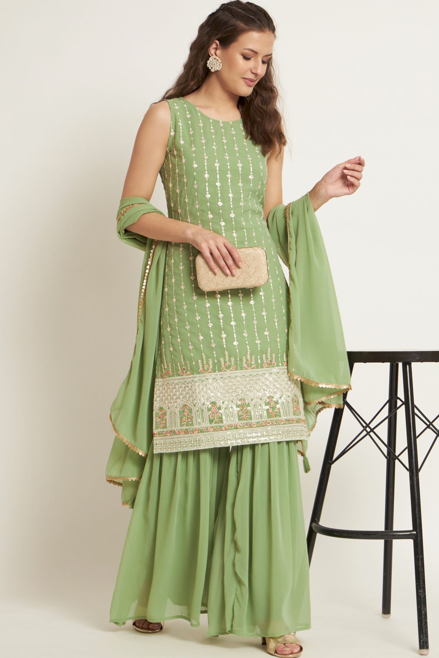 Women's Embroidered Georgette Kurta and Sharara Set