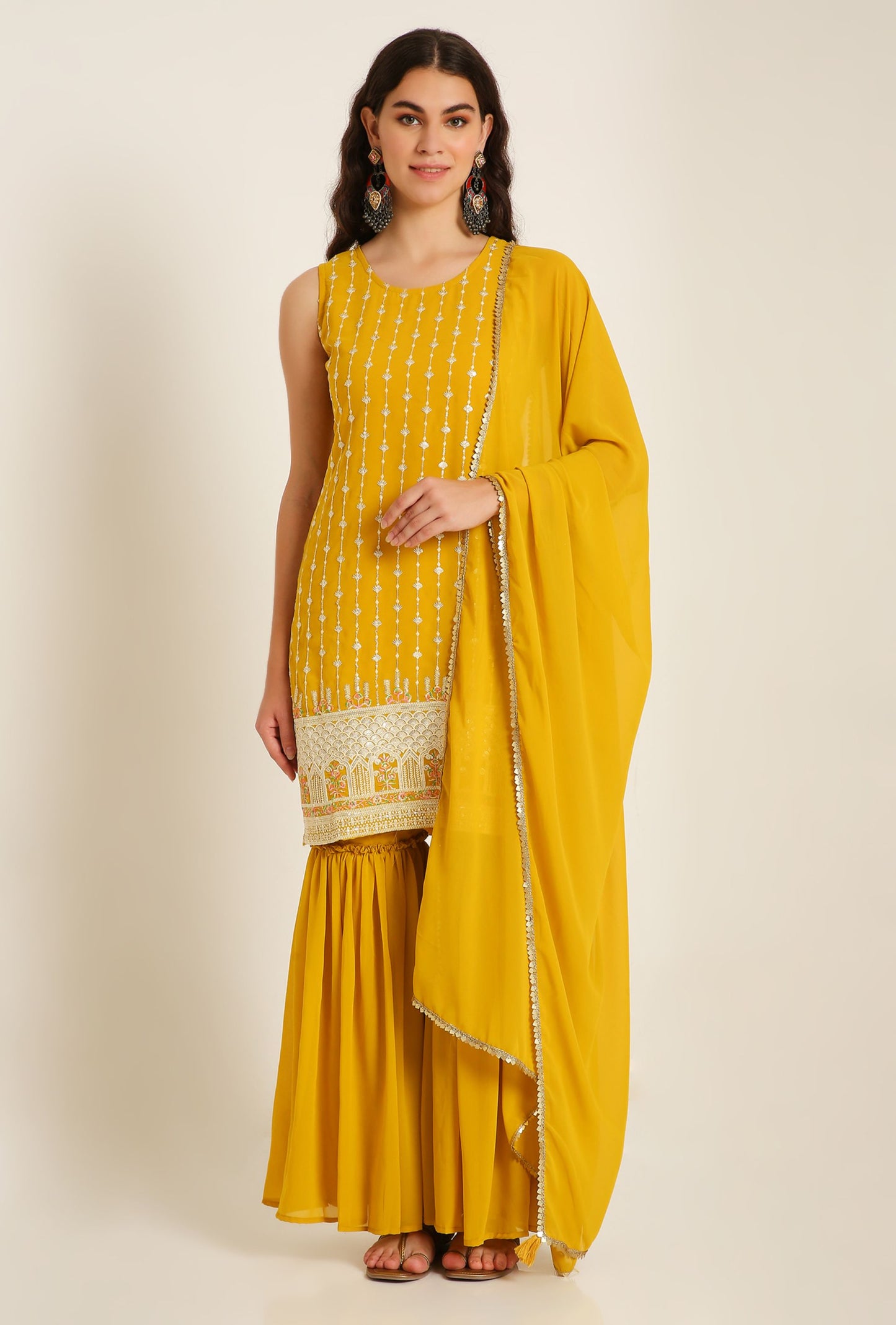 Women's Embroidered Georgett Kurta and Sharara Set