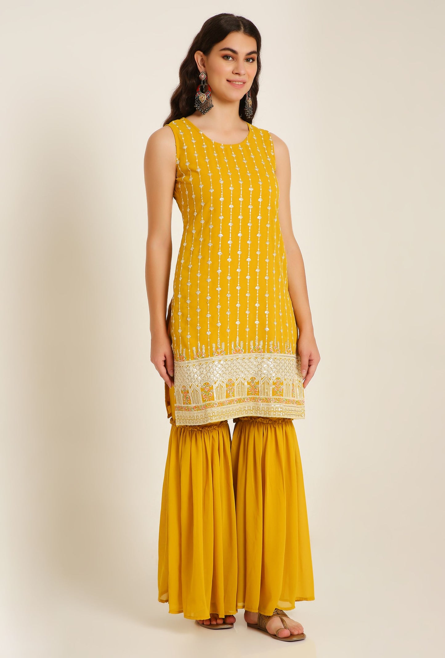 Women's Embroidered Georgett Kurta and Sharara Set