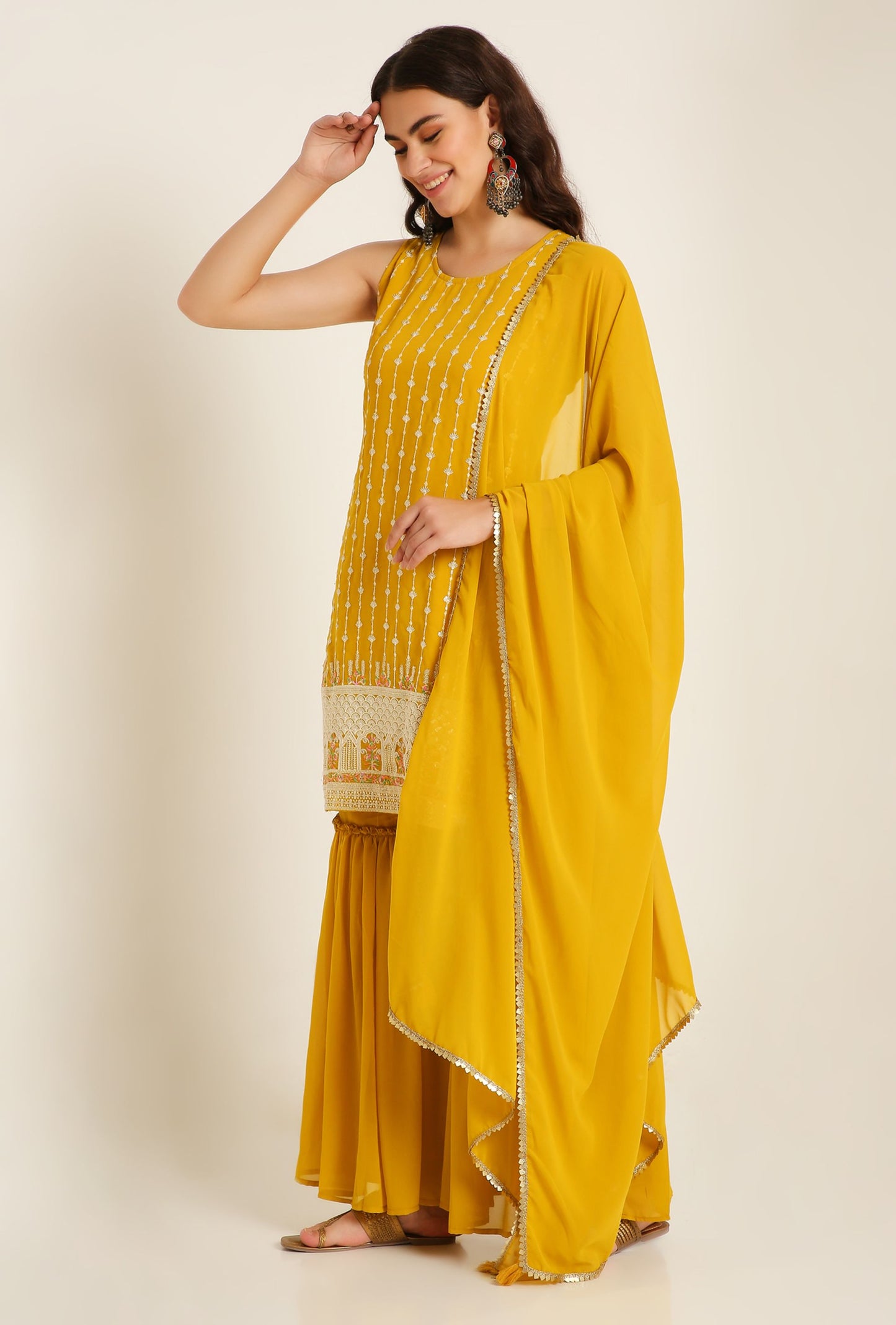 Women's Embroidered Georgett Kurta and Sharara Set