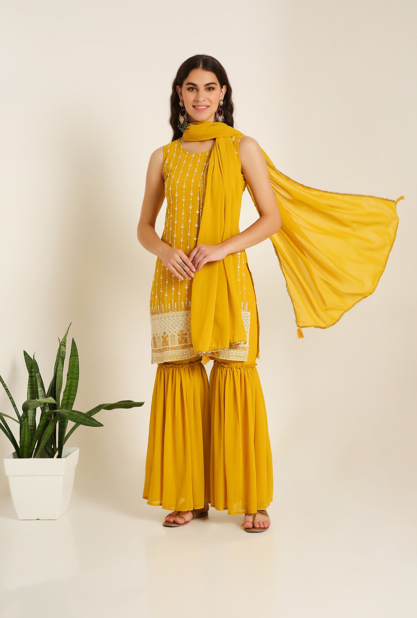 Women's Embroidered Georgett Kurta and Sharara Set