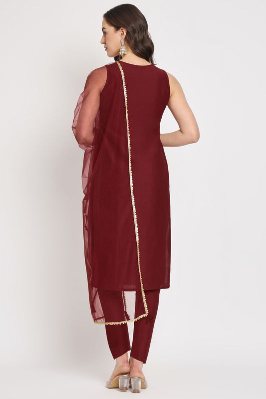 Women's  Embroidered Silk Blend Kurta Pyjama & Dupatta Set